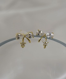 【LA MUE】シルバー925ポスト ビジュー スター&リボンピアス