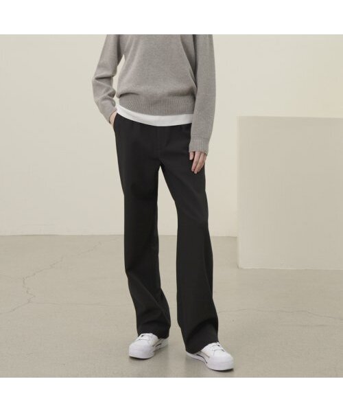 ACUD(アクド)の「(起毛) セミワイドパンツ _ブラック(スラックス・レディース・ブラック・L/M/S)」の1枚目の写真