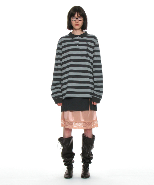 PARTIMENTO WOMEN（パルティメントウィメン）の「チーム76パッチストライプポロTシャツ_チャコール（ポロシャツ・レディース・その他・ONE SIZE）」の2枚目の写真