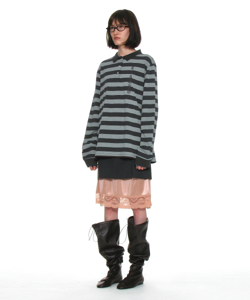 PARTIMENTO WOMEN（パルティメントウィメン）の「チーム76パッチストライプポロTシャツ_チャコール（ポロシャツ・レディース・その他・ONE SIZE）」の3枚目の写真