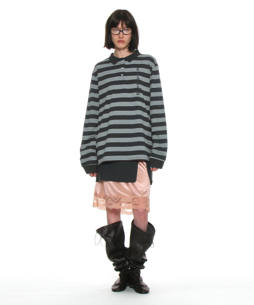 PARTIMENTO WOMEN（パルティメントウィメン）の「チーム76パッチストライプポロTシャツ_チャコール（ポロシャツ・レディース・その他・ONE SIZE）」の4枚目の写真