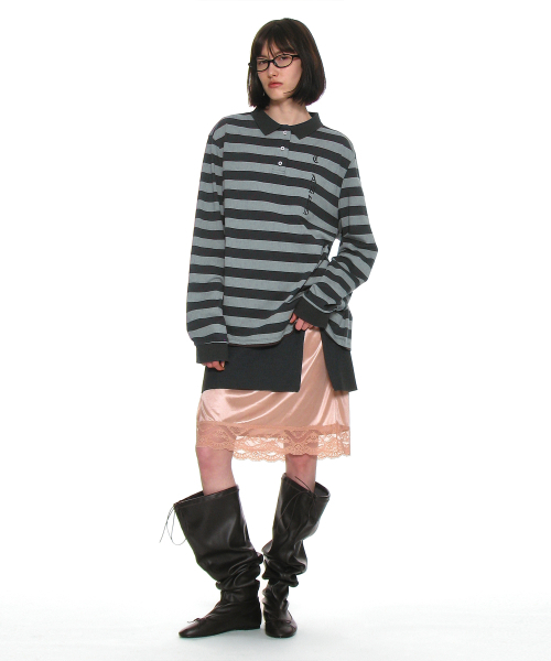 PARTIMENTO WOMEN（パルティメントウィメン）の「チーム76パッチストライプポロTシャツ_チャコール（ポロシャツ・レディース・その他・ONE SIZE）」の5枚目の写真