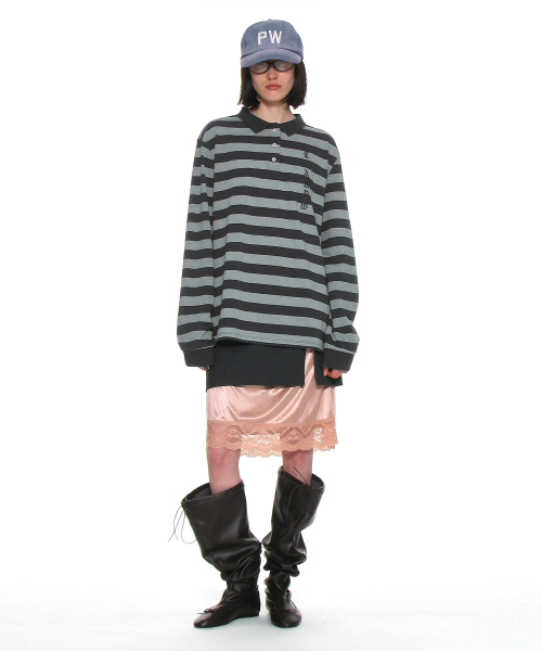 PARTIMENTO WOMEN（パルティメントウィメン）の「チーム76パッチストライプポロTシャツ_チャコール（ポロシャツ・レディース・その他・ONE SIZE）」の7枚目の写真