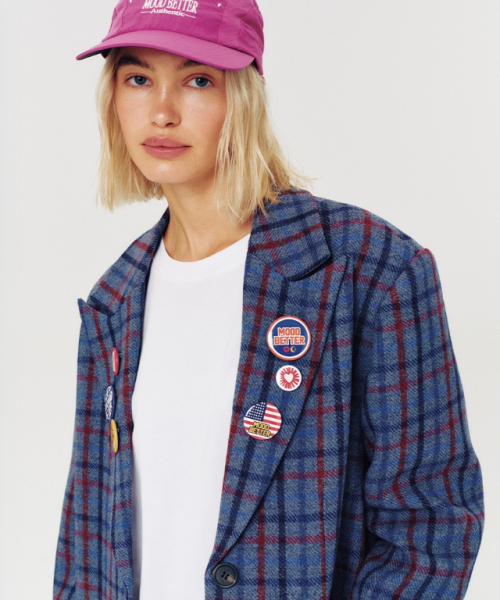 CHECK WOOL BLAZER BLUE