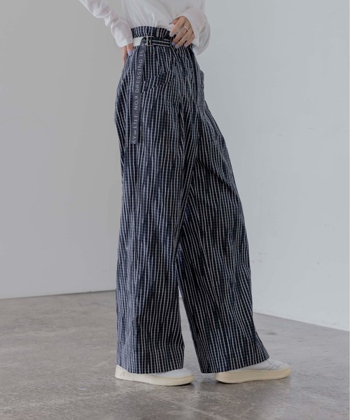 新品　今季　エイミーロウ　ロゴテープベルべットタックワイドパンツ ロゴテープ ベルトタックワイドパンツ Eimee Law│Eimee Law & LHELBIE