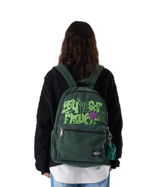 IUGAMAKARAS(イウガマカラス)の「Printed Twill Pocket Backpack (Green)(バックパック/リュック・レディース・その他・FREE)」の2枚目の写真