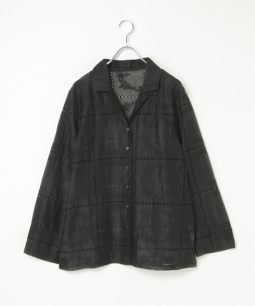 notch.（ノッチ）の「パッチワーク風刺繍シャツ（シャツ/ブラウス・レディース・オフホワイト/ブラック・M）」の4枚目の写真