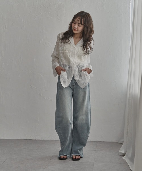 notch.（ノッチ）の「パッチワーク風刺繍シャツ（シャツ/ブラウス・レディース・オフホワイト/ブラック・M）」の16枚目の写真