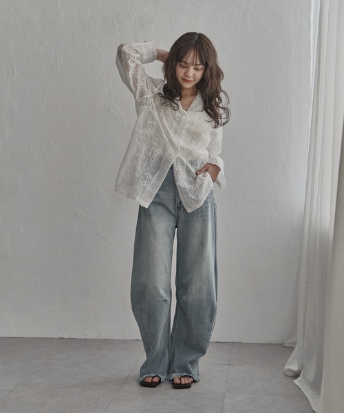 notch.（ノッチ）の「パッチワーク風刺繍シャツ（シャツ/ブラウス・レディース・オフホワイト/ブラック・M）」の17枚目の写真