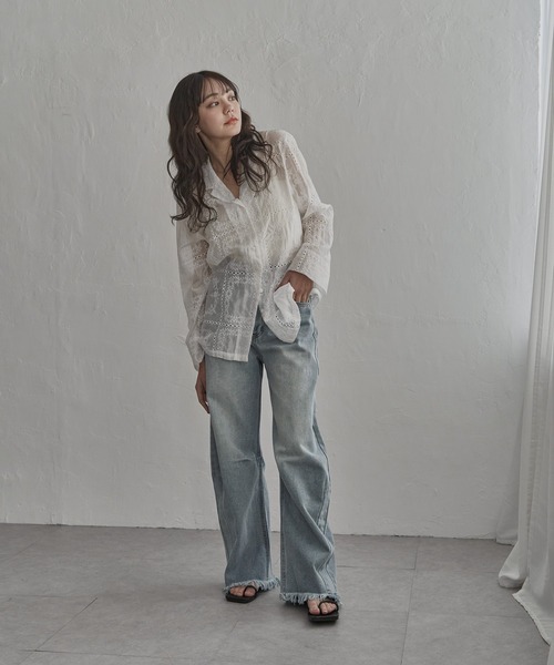 notch.（ノッチ）の「パッチワーク風刺繍シャツ（シャツ/ブラウス・レディース・オフホワイト/ブラック・M）」の18枚目の写真