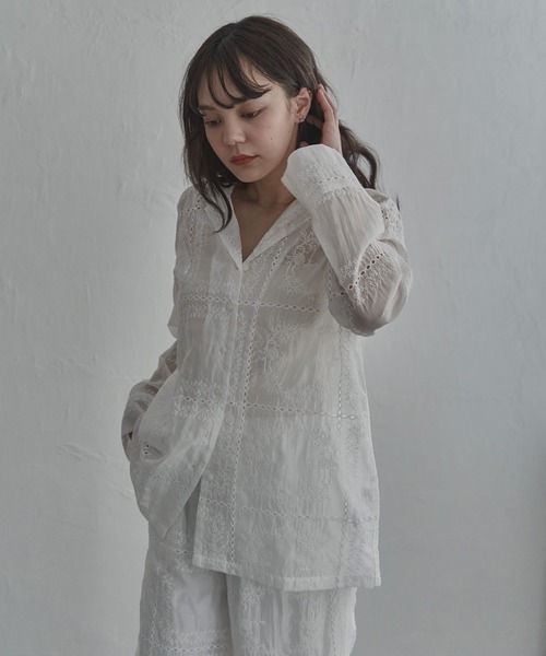 notch.（ノッチ）の「パッチワーク風刺繍シャツ（シャツ/ブラウス・レディース・オフホワイト/ブラック・M）」の21枚目の写真