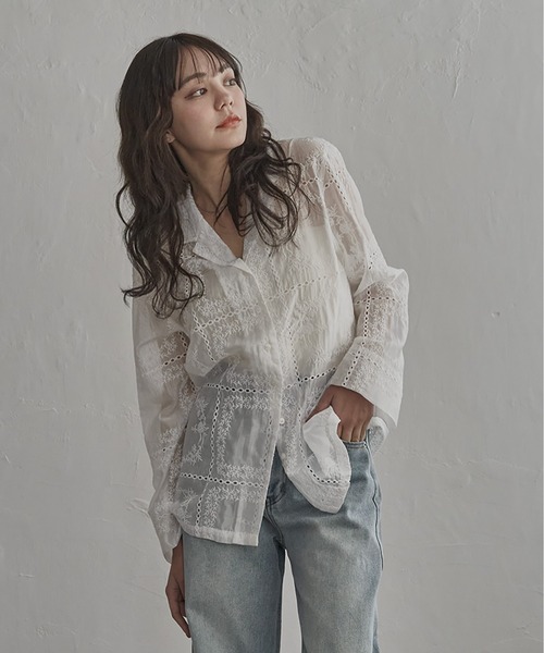 セール】パッチワーク風刺繍シャツ（シャツ/ブラウス）｜notch