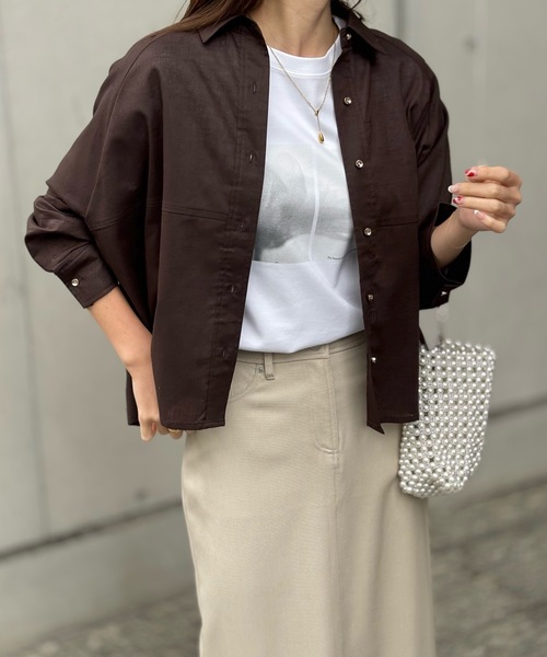 Emma Taylor(エマテイラー)の「シアーリネンバックフレアシャツ(シャツ/ブラウス・レディース・ホワイト/ブラウン/ベージュ・FREE)」の8枚目の写真