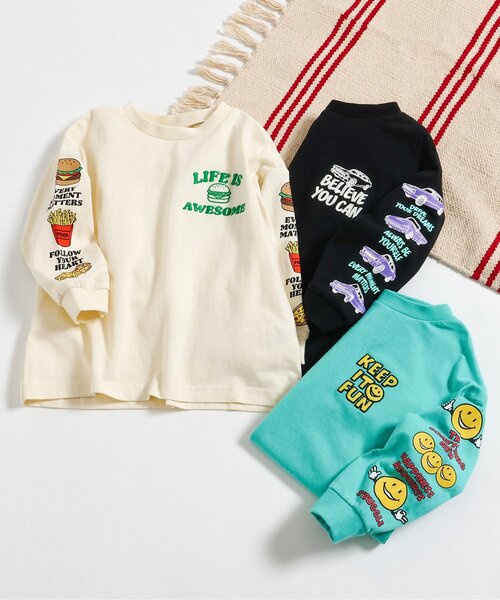 BREEZE（ブリーズ）の「袖モチーフロンT_ジュニア対応（Tシャツ/カットソー・キッズ・ブラック/アイボリー/グリーン・80/90/100/110/120/130/140）」の4枚目の写真