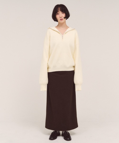 FMiBL（ファミル）の「ハーフジップフードニット（ニット/セーター・レディース・オフホワイト/グレー・FREE）」の3枚目の写真