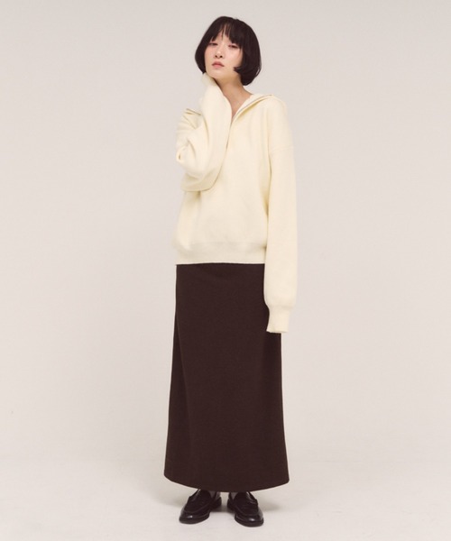 FMiBL（ファミル）の「ハーフジップフードニット（ニット/セーター・レディース・オフホワイト/グレー・FREE）」の4枚目の写真