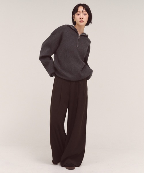 FMiBL（ファミル）の「ハーフジップフードニット（ニット/セーター・レディース・オフホワイト/グレー・FREE）」の10枚目の写真