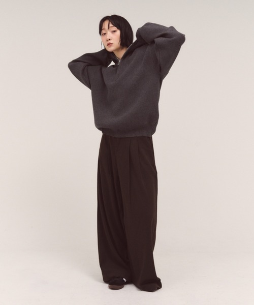 FMiBL（ファミル）の「ハーフジップフードニット（ニット/セーター・レディース・オフホワイト/グレー・FREE）」の12枚目の写真