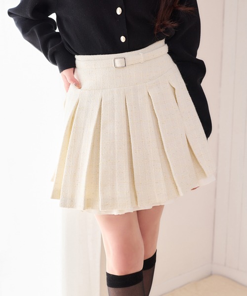 one after another NICE CLAUP（ワンアフターアナザーナイスクラップ）の「新色追加/【サイズ展開あり】レイヤードプリーツミニスカート（スカート・レディース・チャコールグレー/アイボリー/ブラック・MEDIUM/SMALL）」の2枚目の写真