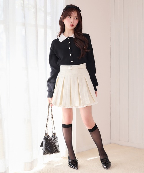 one after another NICE CLAUP（ワンアフターアナザーナイスクラップ）の「新色追加/【サイズ展開あり】レイヤードプリーツミニスカート（スカート・レディース・チャコールグレー/アイボリー/ブラック・MEDIUM/SMALL）」の17枚目の写真