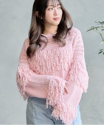 【ピンク】フリンジニットプルオーバー フリンジ ニット プルオーバー ―ウォッシャブル―
