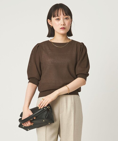 green label relaxing（グリーンレーベルリラクシング）の「ハニカム タック スリーブ プルオーバー ニット（ニット/セーター・レディース・ライトグレー/ライトブルー/ダークブラウン/イエロー・FREE）」の2枚目の写真