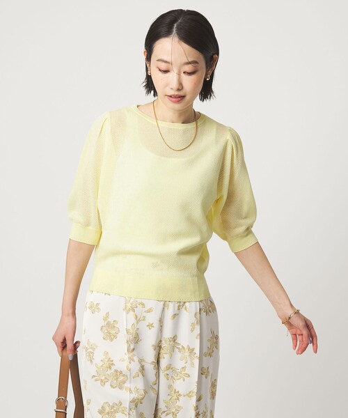 green label relaxing（グリーンレーベルリラクシング）の「ハニカム タック スリーブ プルオーバー ニット（ニット/セーター・レディース・ライトグレー/ライトブルー/ダークブラウン/イエロー・FREE）」の4枚目の写真