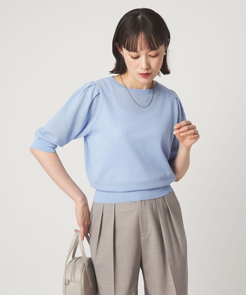 green label relaxing（グリーンレーベルリラクシング）の「ハニカム タック スリーブ プルオーバー ニット（ニット/セーター・レディース・ライトグレー/ライトブルー/ダークブラウン/イエロー・FREE）」の3枚目の写真