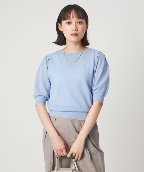 green label relaxing（グリーンレーベルリラクシング）の「ハニカム タック スリーブ プルオーバー ニット（ニット/セーター・レディース・ライトグレー/ライトブルー/ダークブラウン/イエロー・FREE）」の8枚目の写真