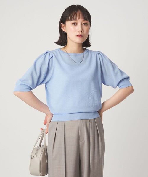 green label relaxing（グリーンレーベルリラクシング）の「ハニカム タック スリーブ プルオーバー ニット（ニット/セーター・レディース・ライトグレー/ライトブルー/ダークブラウン/イエロー・FREE）」の9枚目の写真