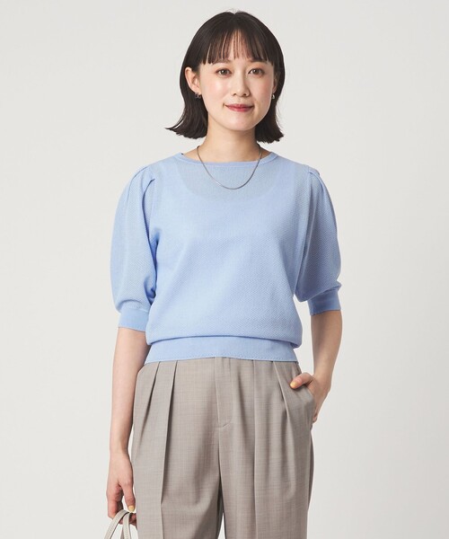 green label relaxing（グリーンレーベルリラクシング）の「ハニカム タック スリーブ プルオーバー ニット（ニット/セーター・レディース・ライトグレー/ライトブルー/ダークブラウン/イエロー・FREE）」の10枚目の写真