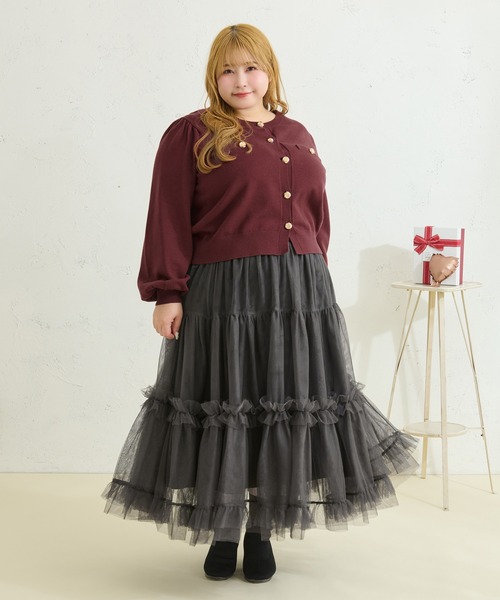 Louiosy(ルオシー)の「【大きいサイズ】フリルティアードチュールスカート(スカート・レディース・チャコールグレー/オフホワイト・4L/X-LARGE/3L)」の6枚目の写真