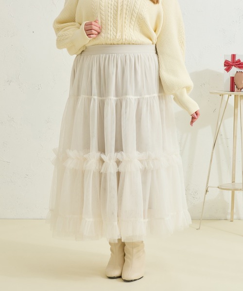 Louiosy(ルオシー)の「【大きいサイズ】フリルティアードチュールスカート(スカート・レディース・チャコールグレー/オフホワイト・4L/X-LARGE/3L)」の13枚目の写真