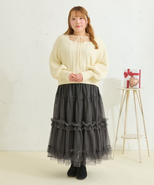 Louiosy ルオシー　フリルティアードチュールスカート　XL 大きいサイズ】フリルティアードチュールスカート（スカート
