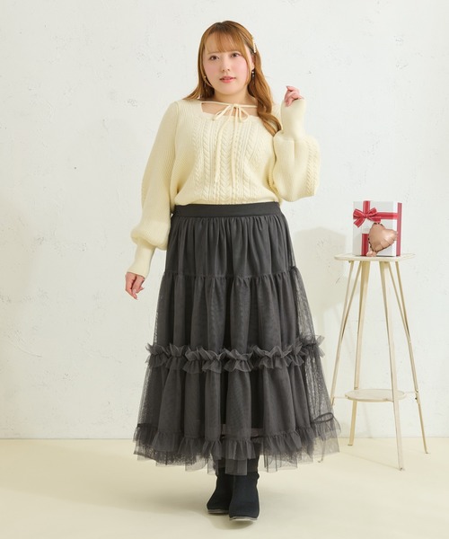 Louiosy ルオシー　フリルティアードチュールスカート　XL 大きいサイズ】フリルティアードチュールスカート（スカート