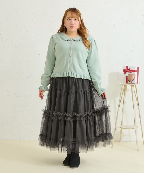 Louiosy ルオシー　フリルティアードチュールスカート　XL 大きいサイズ】フリルティアードチュールスカート（スカート