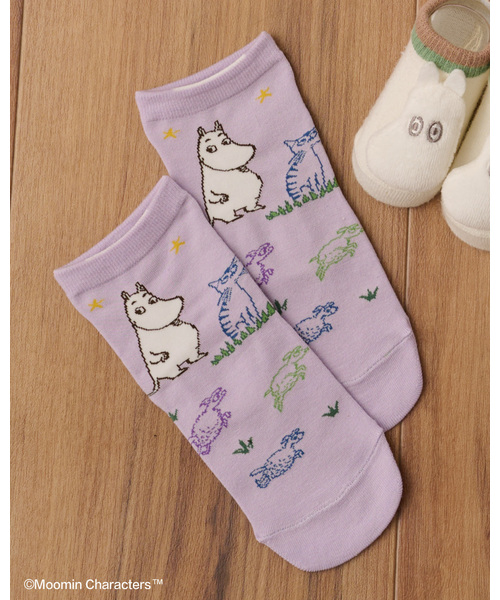 kladskap(クレードスコープ)の「【MOOMIN】ムーミンと夜空クルーソックス(ソックス/靴下・キッズ・エメラルド/ラベンダー・M(16-18cm)/S(13-15cm))」の1枚目の写真