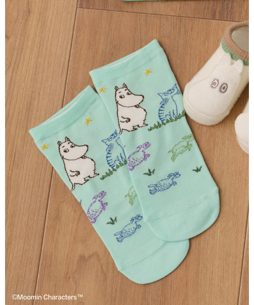 kladskap(クレードスコープ)の「【MOOMIN】ムーミンと夜空クルーソックス(ソックス/靴下・キッズ・エメラルド/ラベンダー・M(16-18cm)/S(13-15cm))」の2枚目の写真