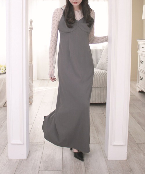 Reurie'（レウリィ）の「オリジナルレイヤードワンピース / キャミワンピ ノースリーブ ビスチェ きれいめ フェミニン 大人カジュアル オケージョン お呼ばれコーデ セットアップ着用可能（ワンピース・レディース・グレー/ブラック/アイボリー・SMALL/MEDIUM）」の3枚目の写真