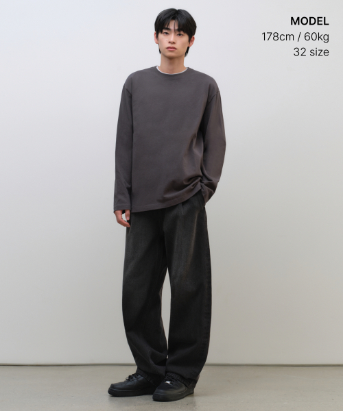 MUSINSA STANDARD（ムシンサスタンダード）の「ワンタックワイドデニムパンツ [ウォッシュドブラック]（デニムパンツ・メンズ・その他・26/27/28/29/30/31/32/33/34/36/38/40/42）」の5枚目の写真