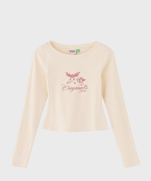 GUESS ORIGINALS（ゲスオリジナルズ）の「GUESS Originals/ゲス オリジナルス GO LS BOAT NECK RIB TOP（Tシャツ/カットソー・レディース・ブラック/アイボリー・SMALL/MEDIUM）」の2枚目の写真