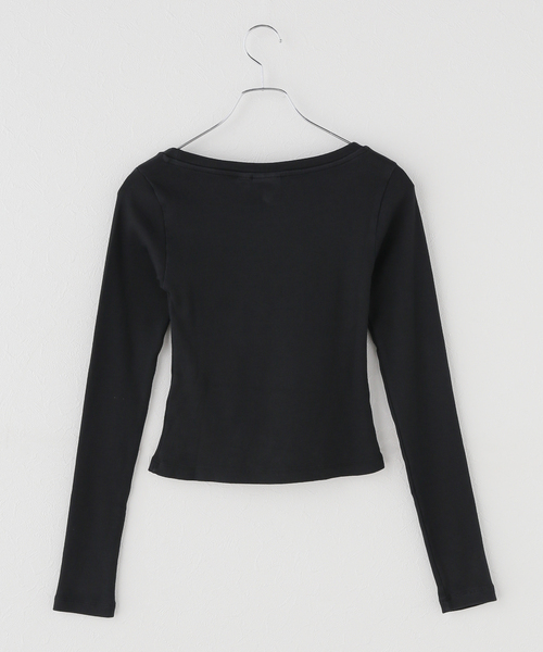 GUESS ORIGINALS（ゲスオリジナルズ）の「GUESS Originals/ゲス オリジナルス GO LS BOAT NECK RIB TOP（Tシャツ/カットソー・レディース・ブラック/アイボリー・SMALL/MEDIUM）」の3枚目の写真