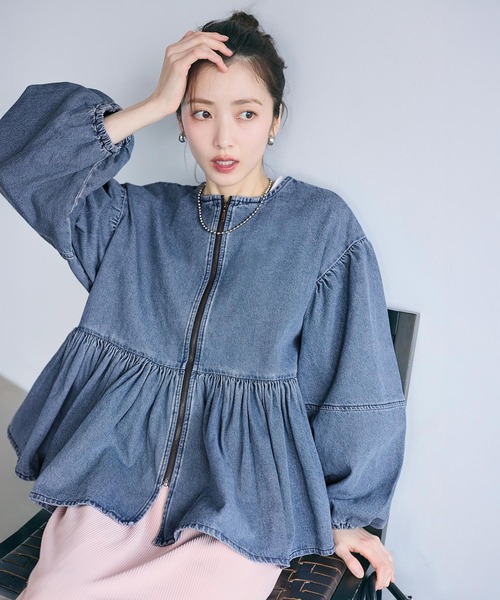 coca(coca)(コカ)の「【WEB限定セール】デニムギャザーアウター(デニムジャケット・レディース・ホワイト/ブルー・M/L)」の21枚目の写真