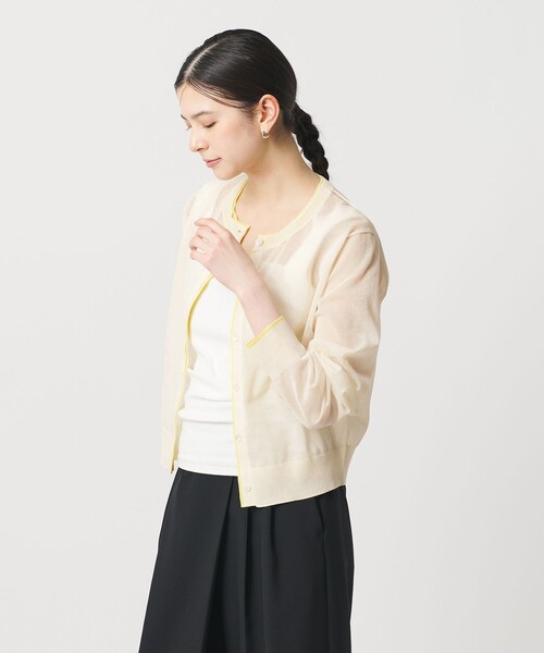 BEAUTY&YOUTH UNITED ARROWS(ビューティーアンドユースユナイテッドアローズ)の「ライン クルーネック カーディガン ウォッシャブル(カーディガン/ボレロ・レディース・ベージュ/オフホワイト/ブラック・FREE)」の1枚目の写真