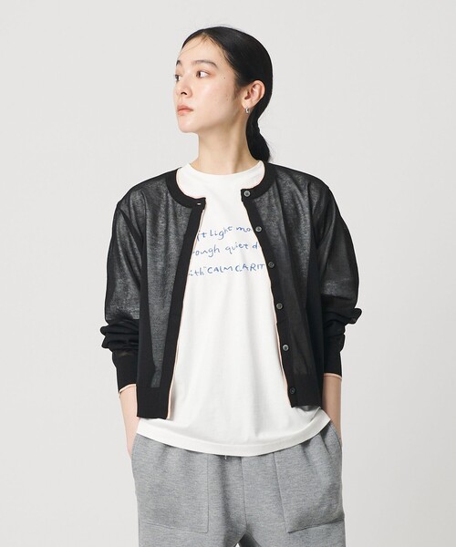 BEAUTY&YOUTH UNITED ARROWS(ビューティーアンドユースユナイテッドアローズ)の「ライン クルーネック カーディガン ウォッシャブル(カーディガン/ボレロ・レディース・ベージュ/オフホワイト/ブラック・FREE)」の7枚目の写真