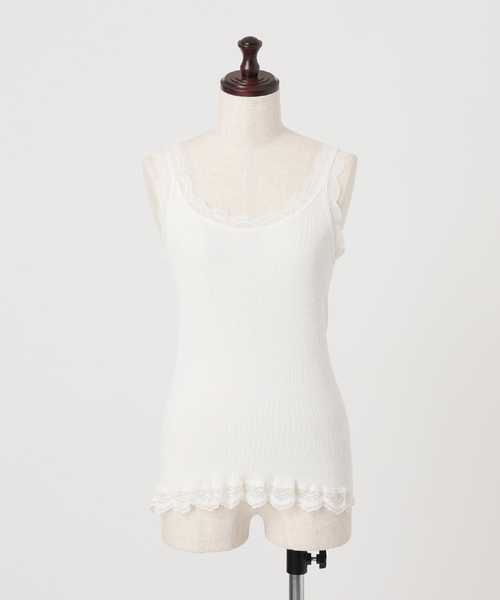 JOURNAL STANDARD relume(ジャーナルスタンダード レリューム)の「スーピマコットンストレッチレースキャミソール(タンクトップ・レディース・ブラック系その他/ホワイト/ブラウン・FREE)」の2枚目の写真