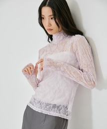 STUDIOUS | 【STUDIOUS/ステュディオス】Stretch Flocky Lace Top/ストレッチレーストップ/オールシーズン/華奢見え/ウォッシャブル(シャツ/ブラウス)