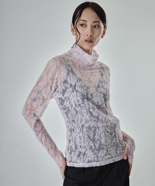 STUDIOUS（ステュディオス）の「【STUDIOUS/ステュディオス】Stretch Flocky Lace Top/ストレッチレーストップ（シャツ/ブラウス・レディース・ライトベージュ/ブラック/ラベンダー・FREE）」の3枚目の写真