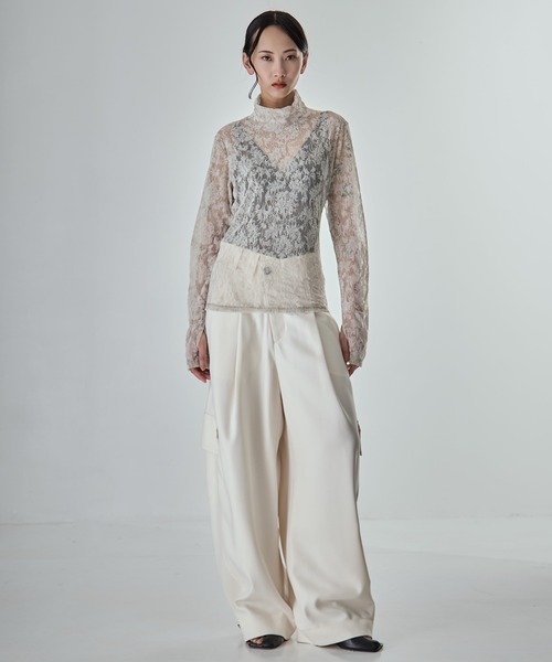 STUDIOUS（ステュディオス）の「【STUDIOUS/ステュディオス】Stretch Flocky Lace Top/ストレッチレーストップ（シャツ/ブラウス・レディース・ライトベージュ/ブラック/ラベンダー・FREE）」の17枚目の写真