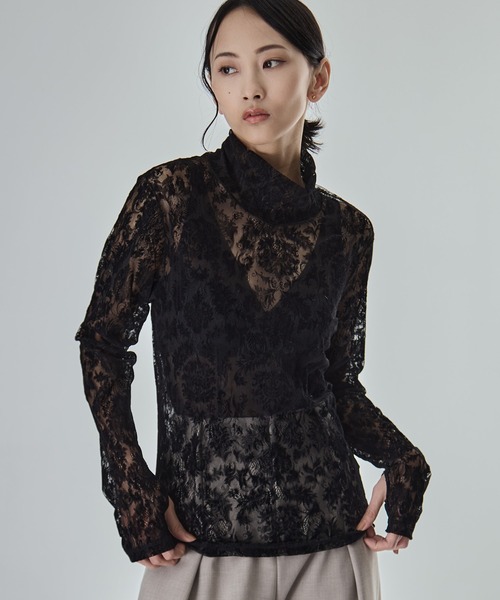 STUDIOUS（ステュディオス）の「【STUDIOUS/ステュディオス】Stretch Flocky Lace Top/ストレッチレーストップ（シャツ/ブラウス・レディース・ライトベージュ/ブラック/ラベンダー・FREE）」の8枚目の写真